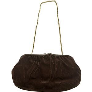 Vint-Zenith brown suede clutch 1930-1940s gold-toned chain w/ kiss-lock closure